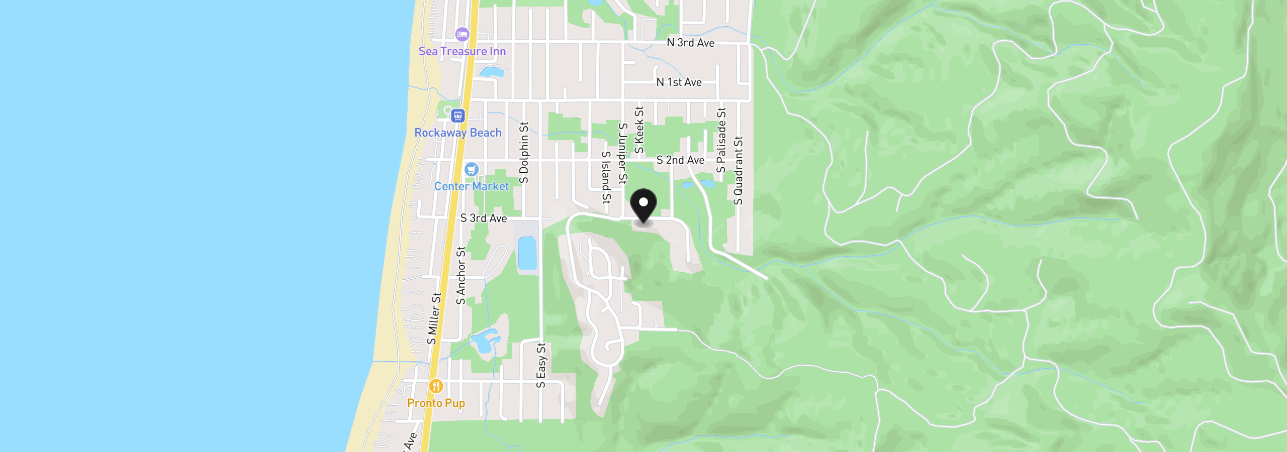 Map showing the location of 1102 S 3rd Ave, Rockaway Beach, OR 97136