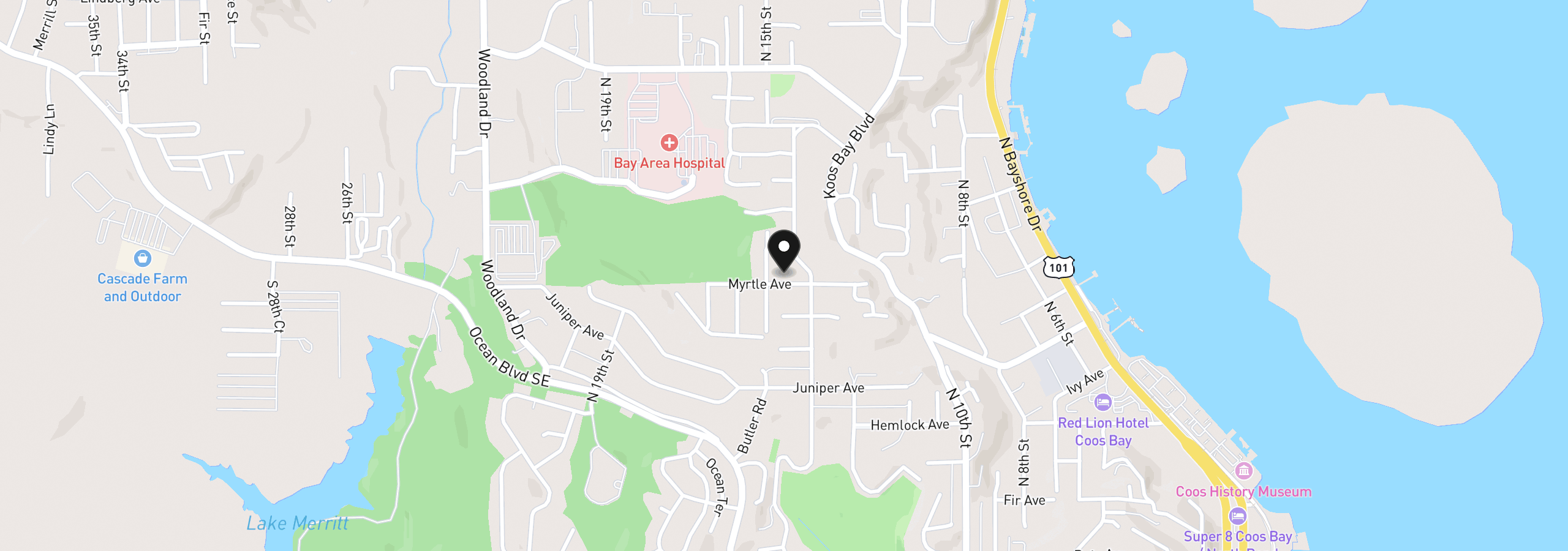 Map showing the location of 1478 Myrtle Ave, Coos Bay, OR 97420