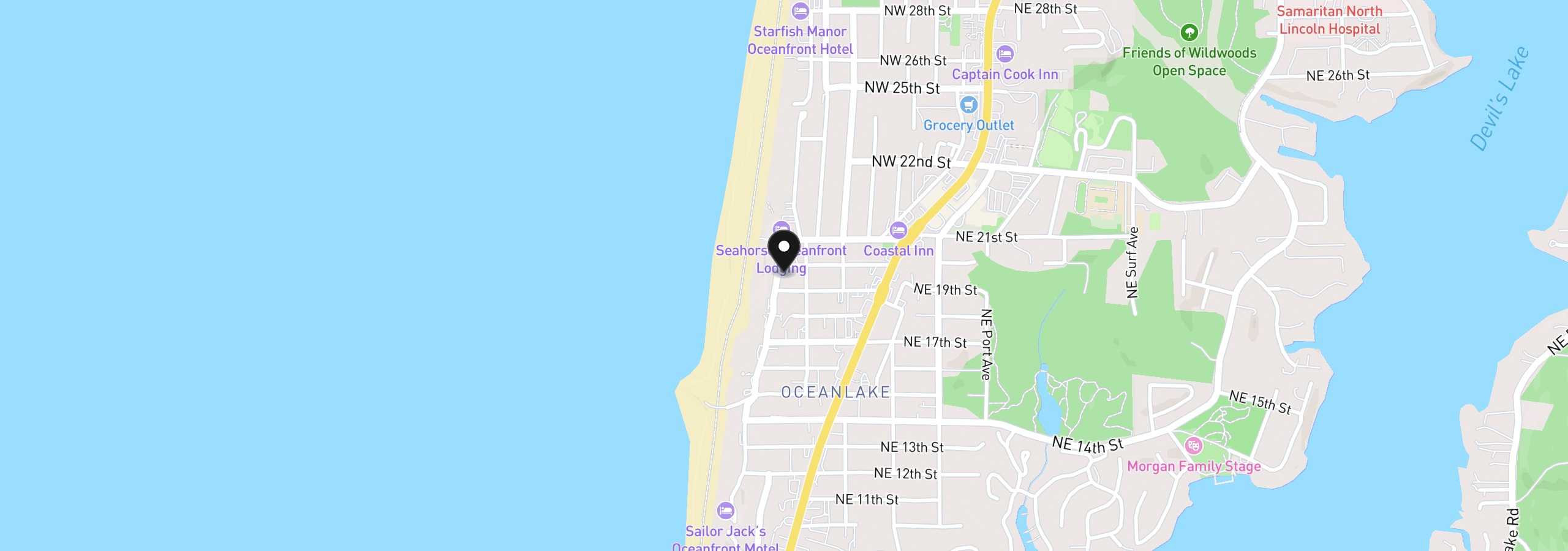 Map showing the location of 1930 NW Harbor Ave, Lincoln City, OR 97367