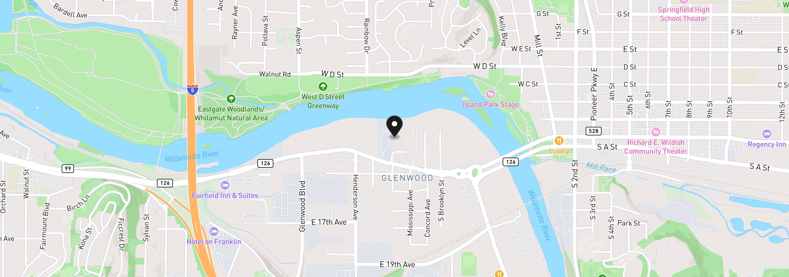 Map showing the location of 3998 Franklin Blvd 12, Eugene, OR 97403