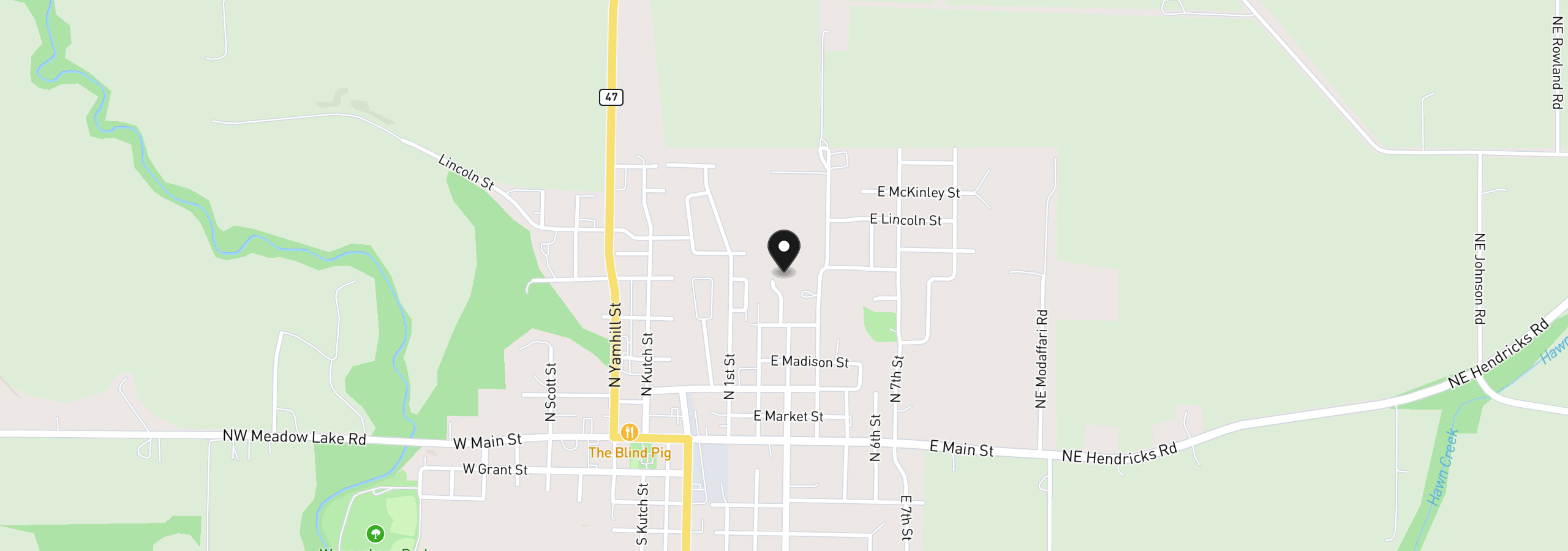 Map showing the location of 555 N Declaration Dr, Carlton, OR 97111