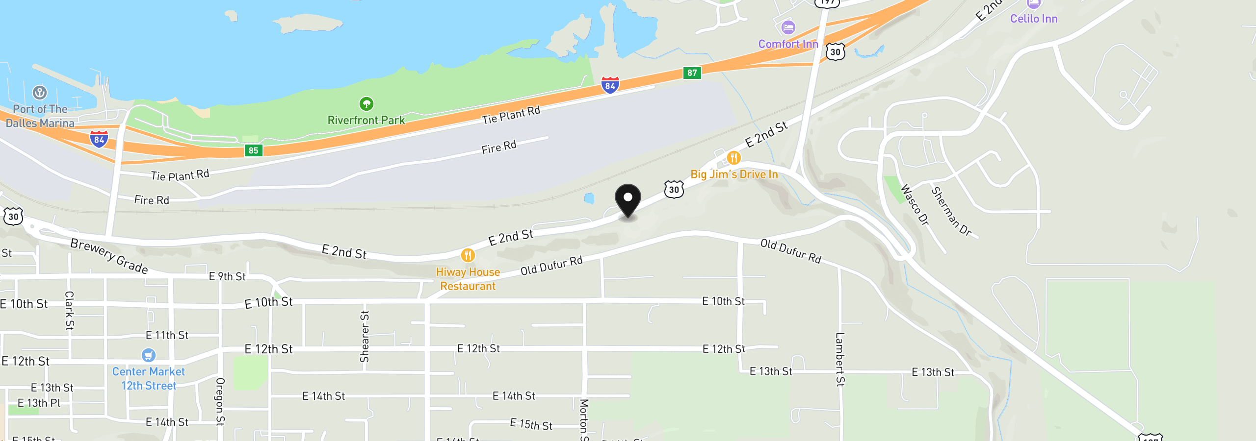 Map showing the location of 2718 E 2nd St, The Dalles, OR 97058