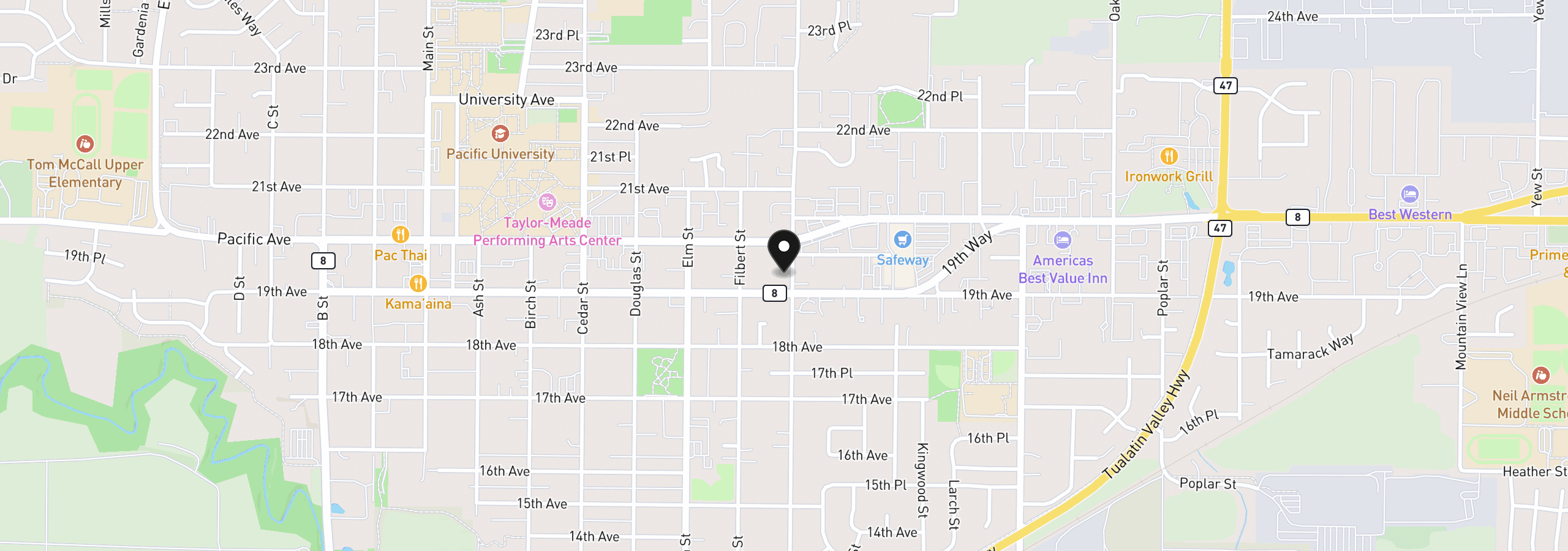 Map showing the location of 1914 Hawthorne St, Forest Grove, OR 97116