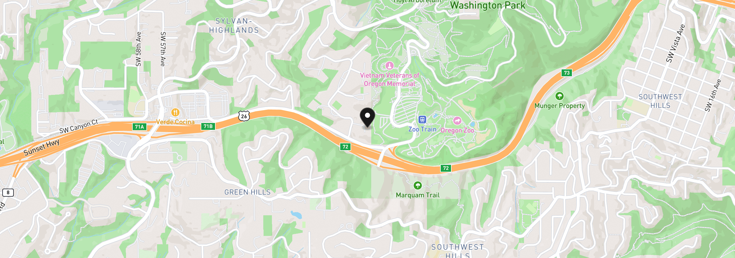Map showing the location of 1932 SW Highland Rd, Portland, OR 97221