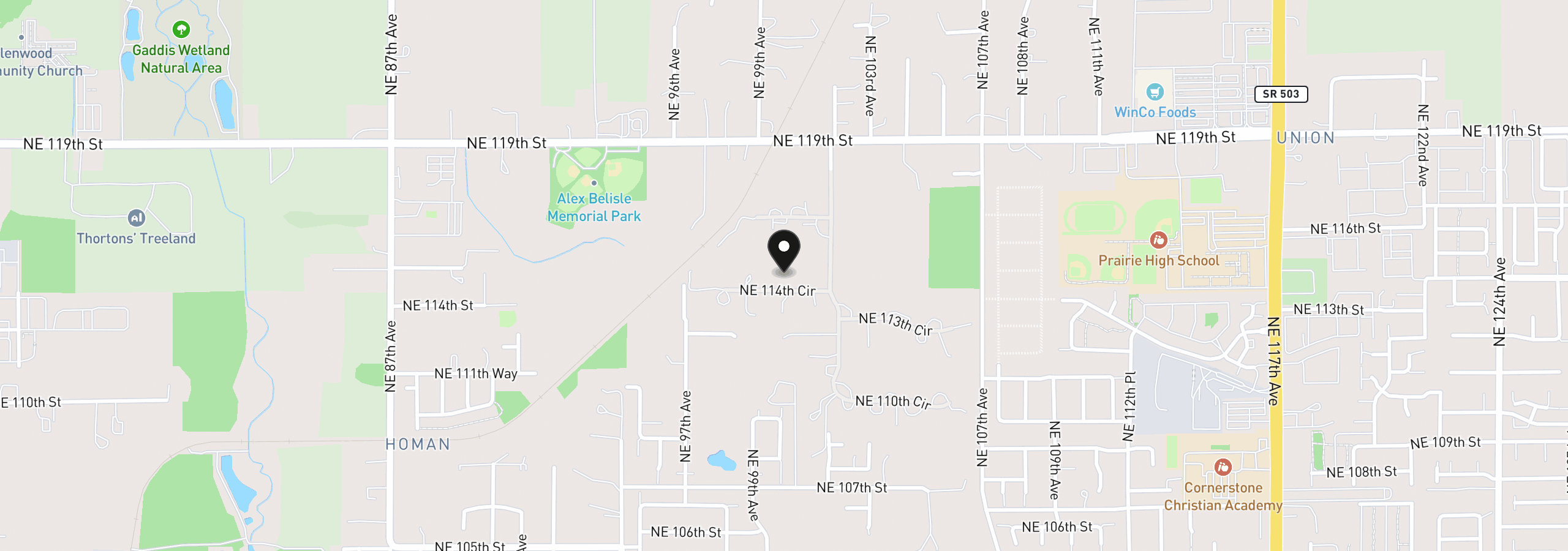 Map showing the location of 10000 NE 114th Cir, Vancouver, Wa 98662