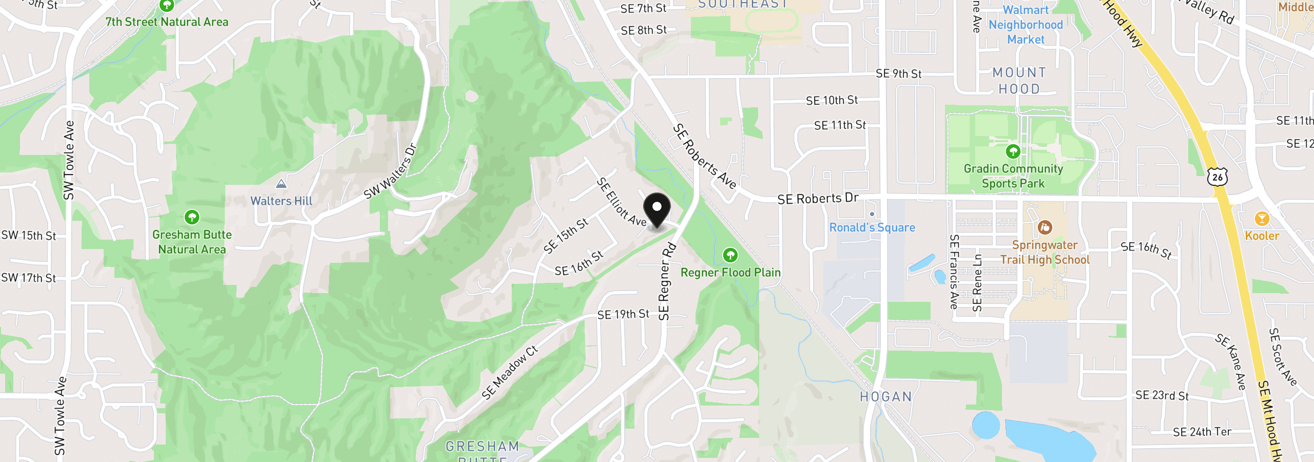 Map showing the location of 1629 SE Elliott Ave, Gresham, OR 97080