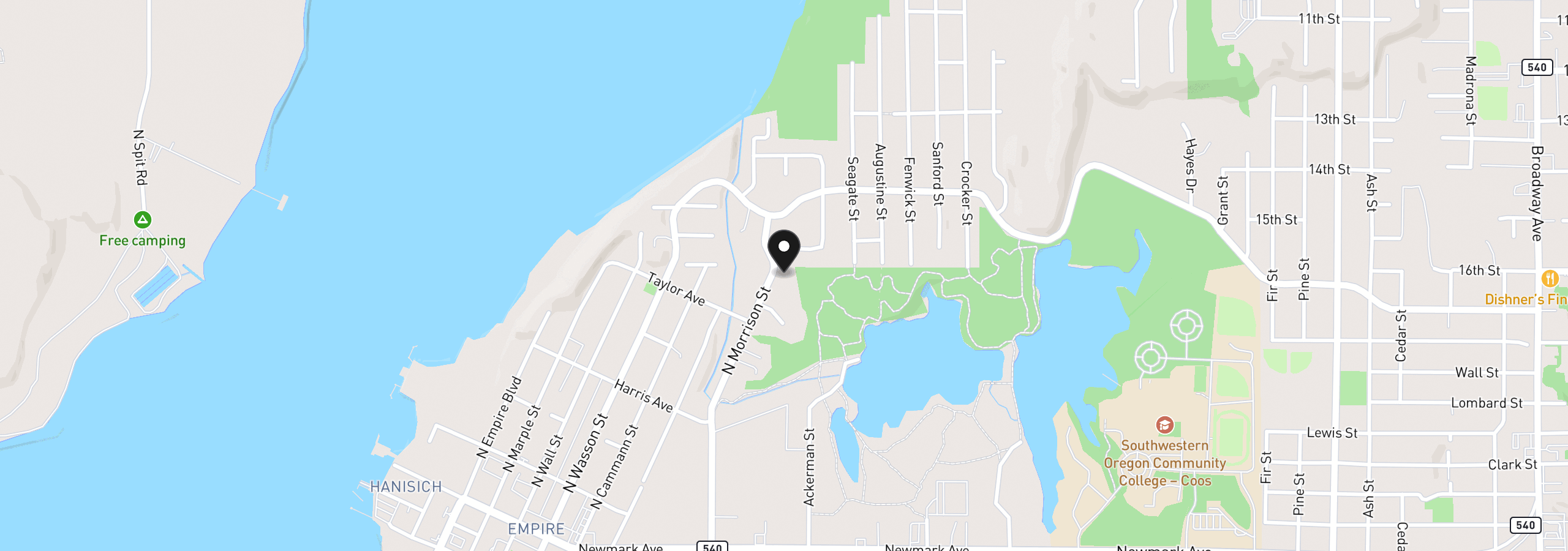 Map showing the location of 699 N Morrison St, Coos Bay, OR 97420