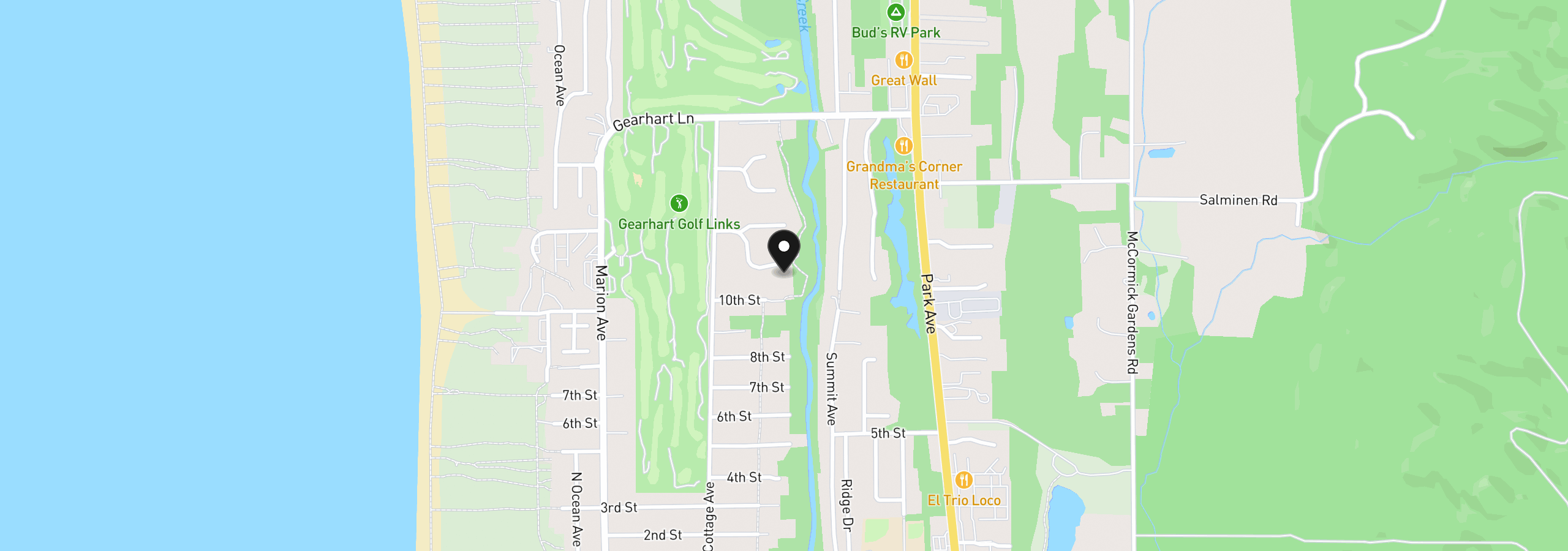 Map showing the location of 741 Creekside Dr, Gearhart, OR 97138