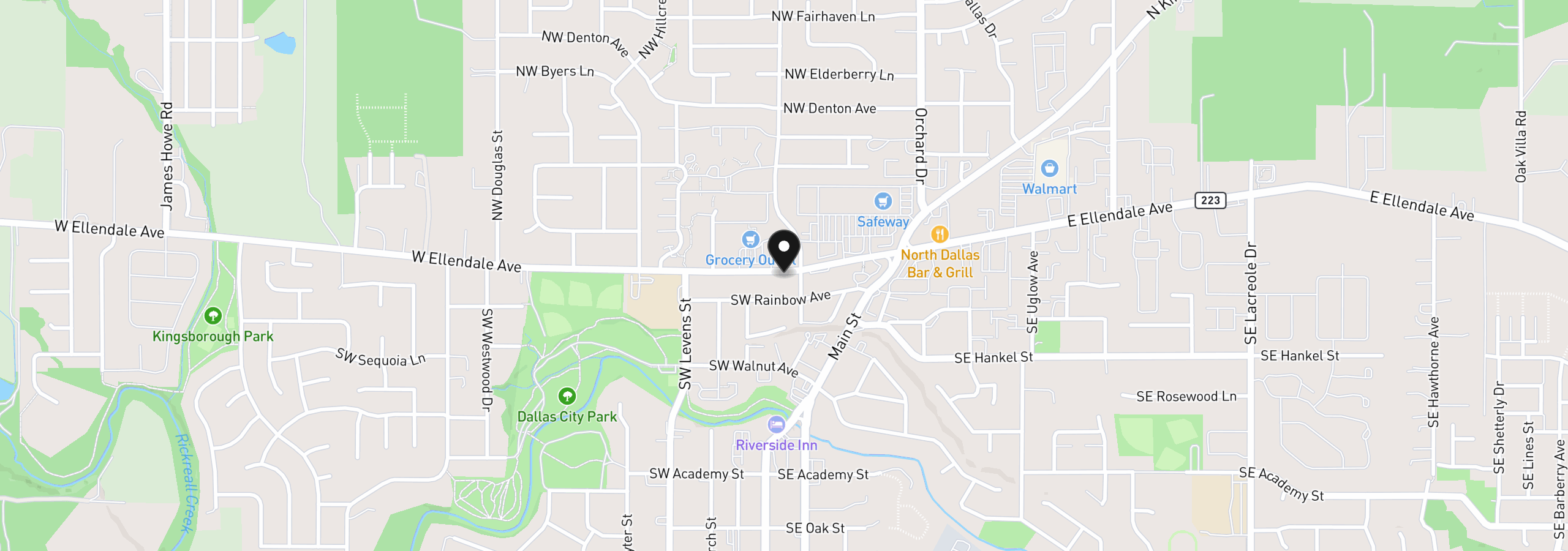 Map showing the location of 213 W Ellendale Ave, Dallas, OR 97338