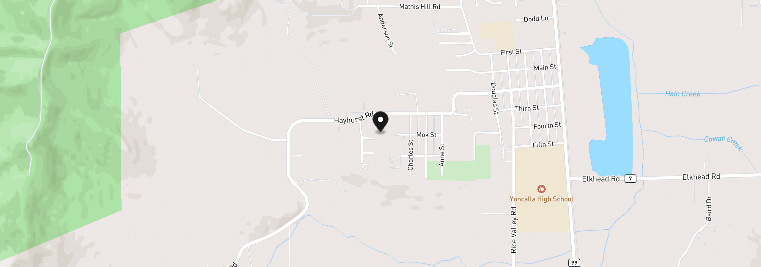 Map showing the location of 1019 Wooley Ct, Yoncalla, OR 97499