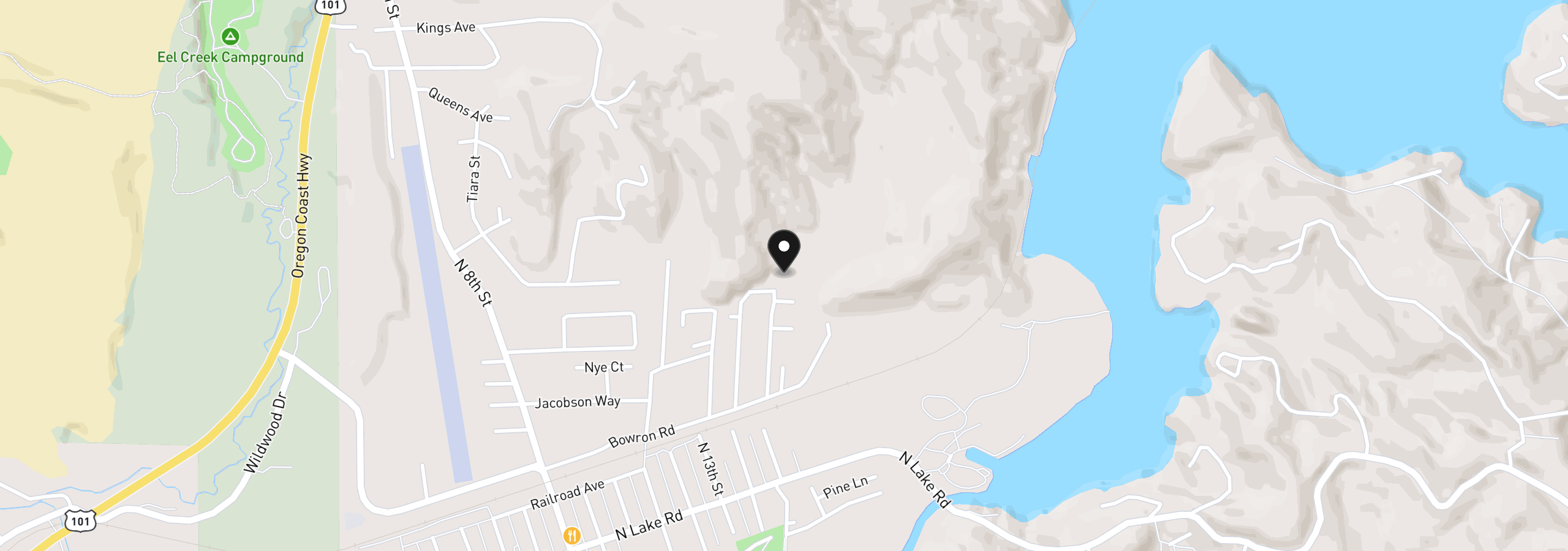 Map showing the location of Lakeland Dr, Lakeside, OR 97449