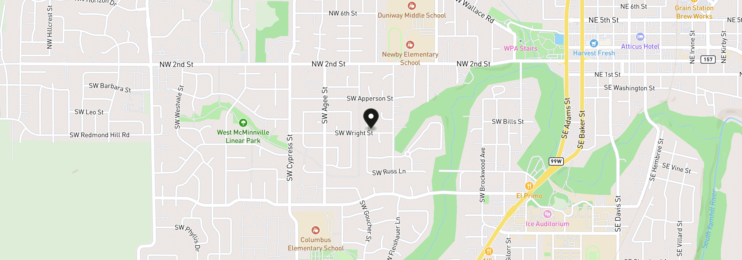 Map showing the location of 480 SW Russ Ct, McMinnville, OR 97128
