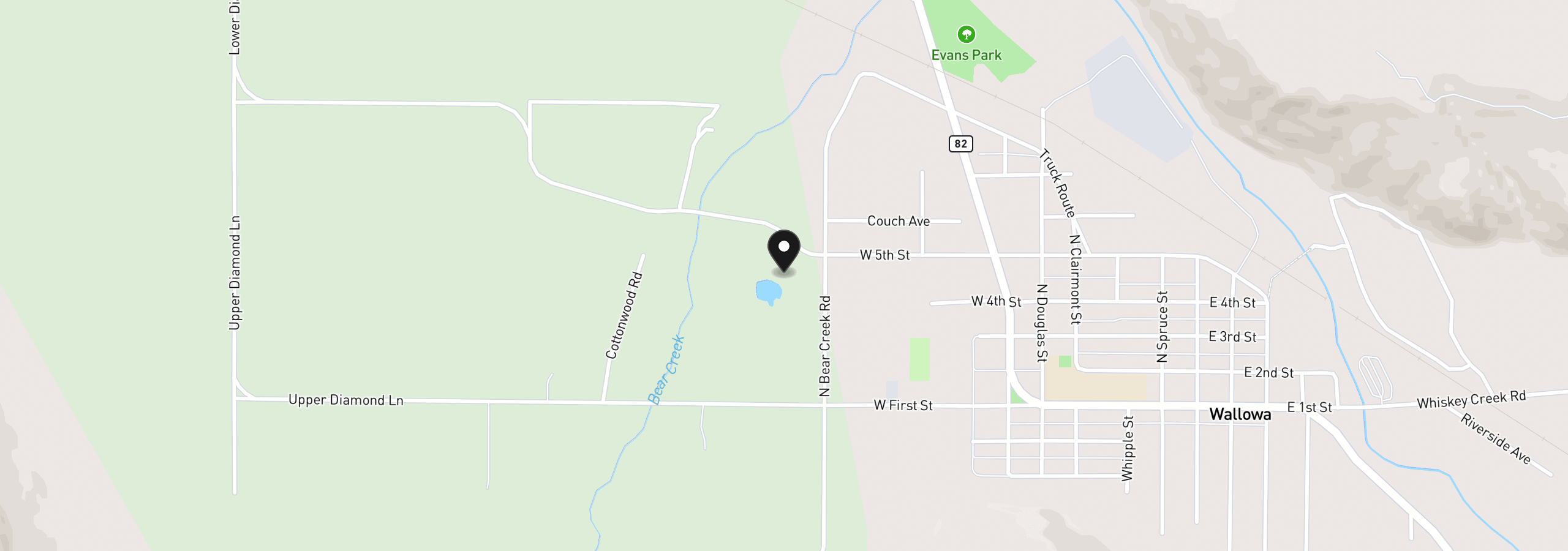 Map showing the location of 222 N Bear Creek Rd, Wallowa, OR 97885