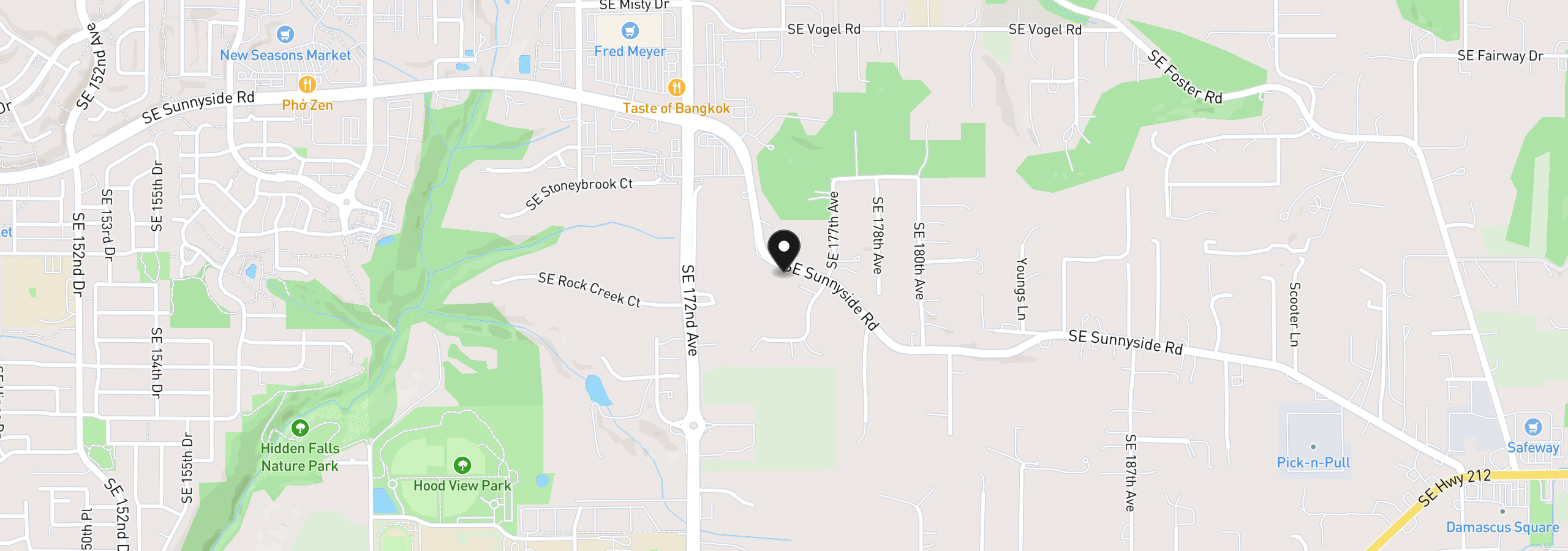 Map showing the location of 17610 SE Sunnyside Rd, Damascus, OR 97089