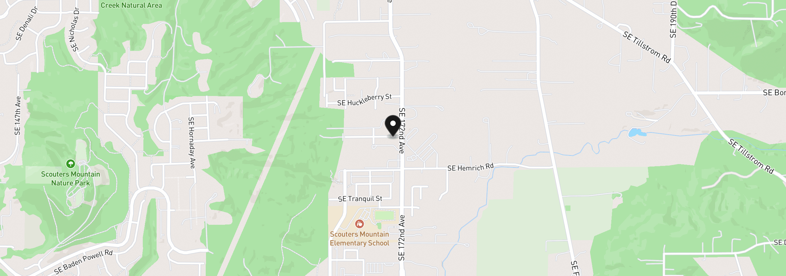 Map showing the location of 17194 SE Rhododendron St, Happy Valley, OR 97086