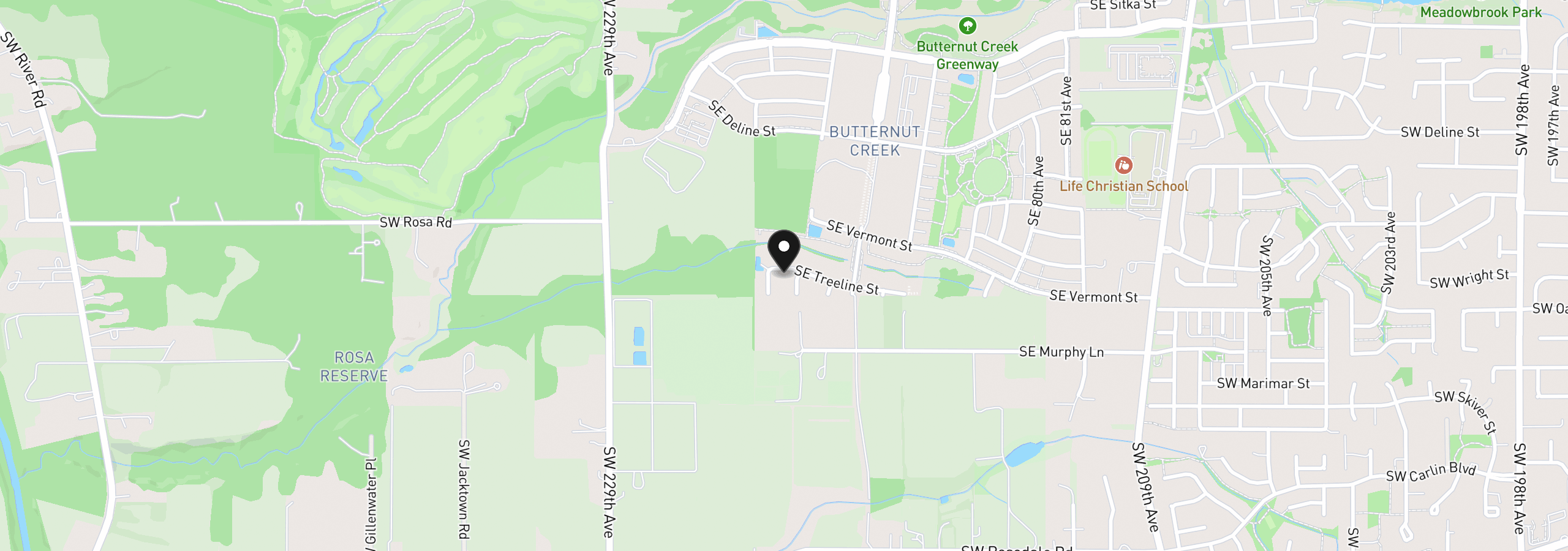 Map showing the location of 7354 SE Treeline St, Hillsboro, OR 97123