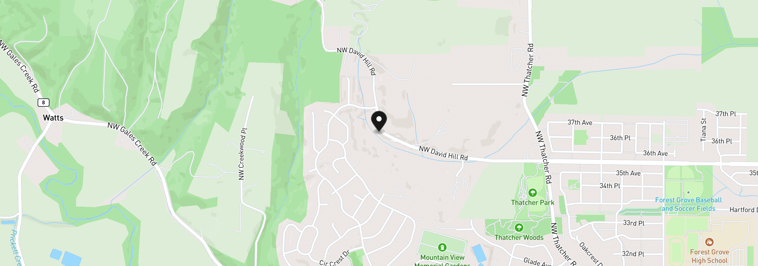 Map showing the location of David Hill Rd, Forest Grove, OR 97116
