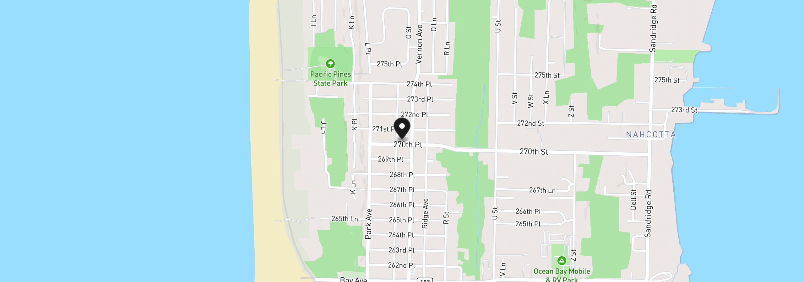 Map showing the location of 1401 270th Pl, Ocean Park, Wa 98640