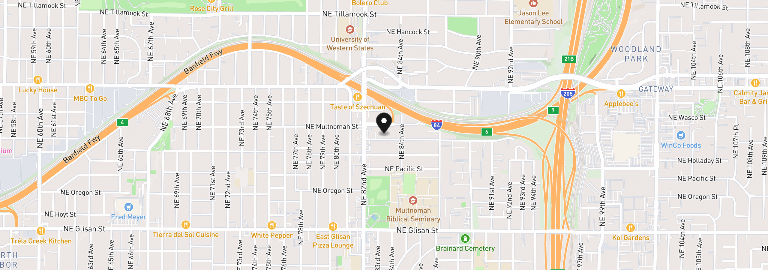 Map showing the location of 8301 NE Hassalo St, Portland, OR 97220
