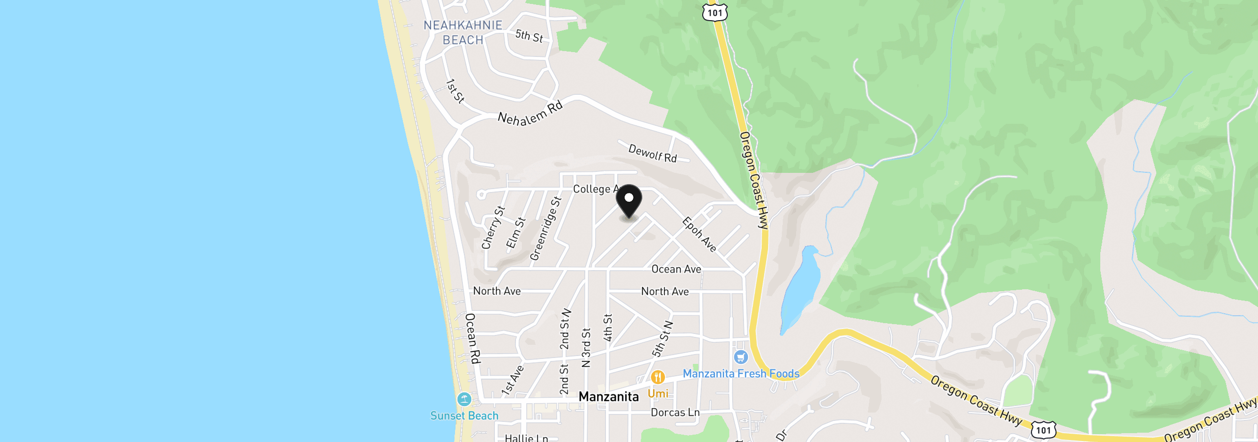 Map showing the location of 831 Madrona St, Manzanita, OR 97130