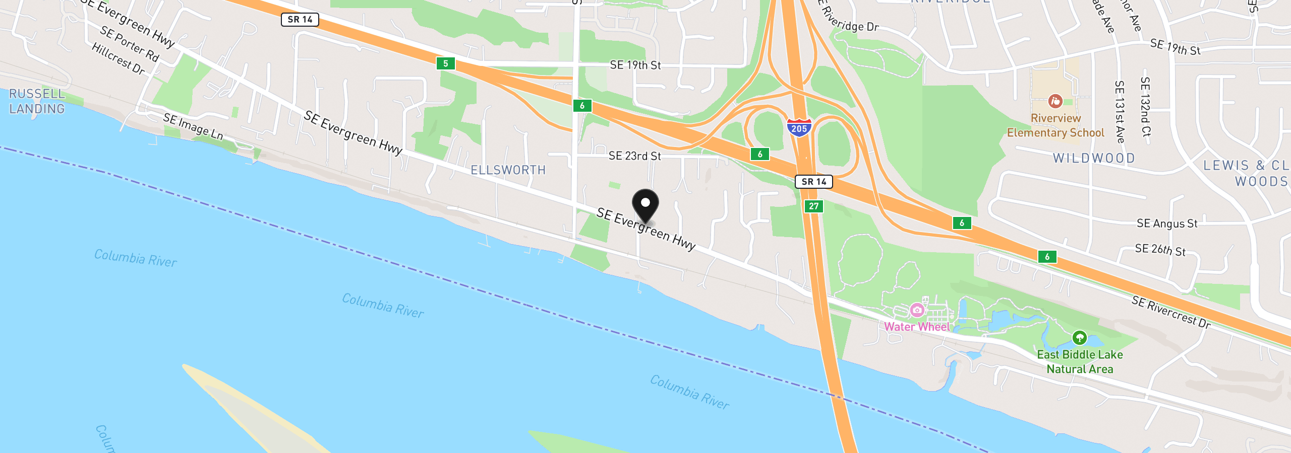 Map showing the location of 11108 SE Evergreen Hwy, Vancouver, Wa 98664