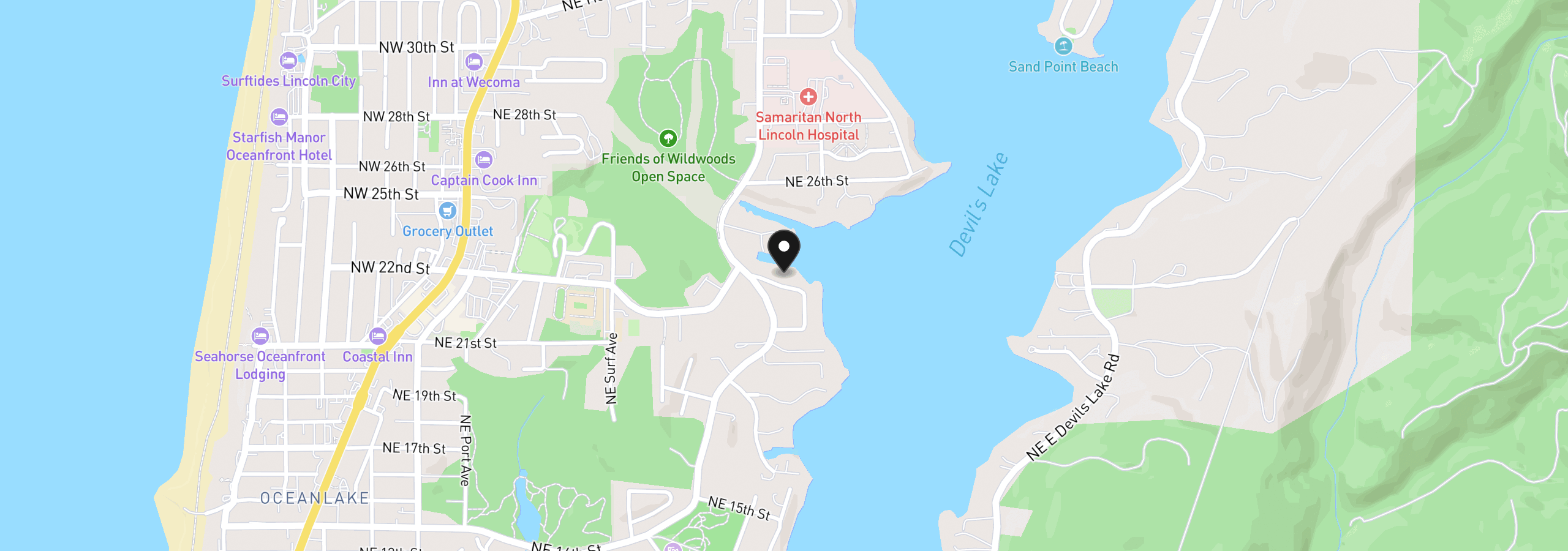 Map showing the location of NE Lake Dr Tl 203, Lincoln City, OR 97367
