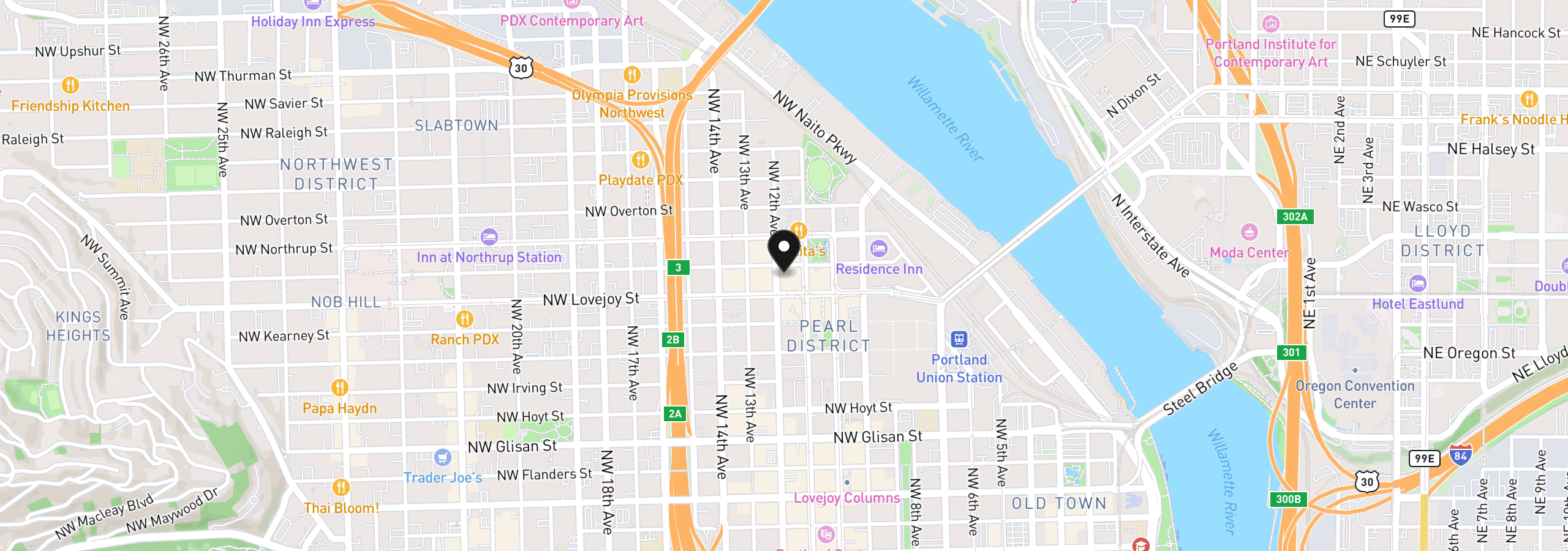 Map showing the location of 1030 NW 12th Ave 526, Portland, OR 97209
