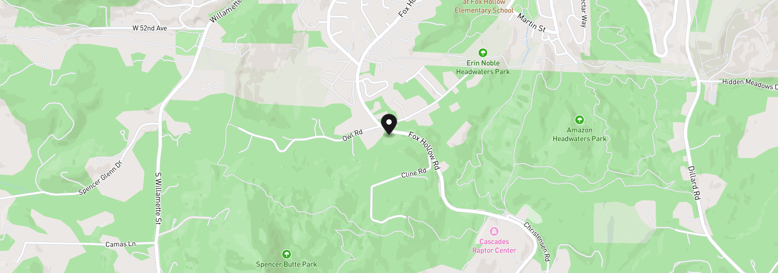 Map showing the location of 32475 Fox Hollow Rd, Eugene, OR 97405