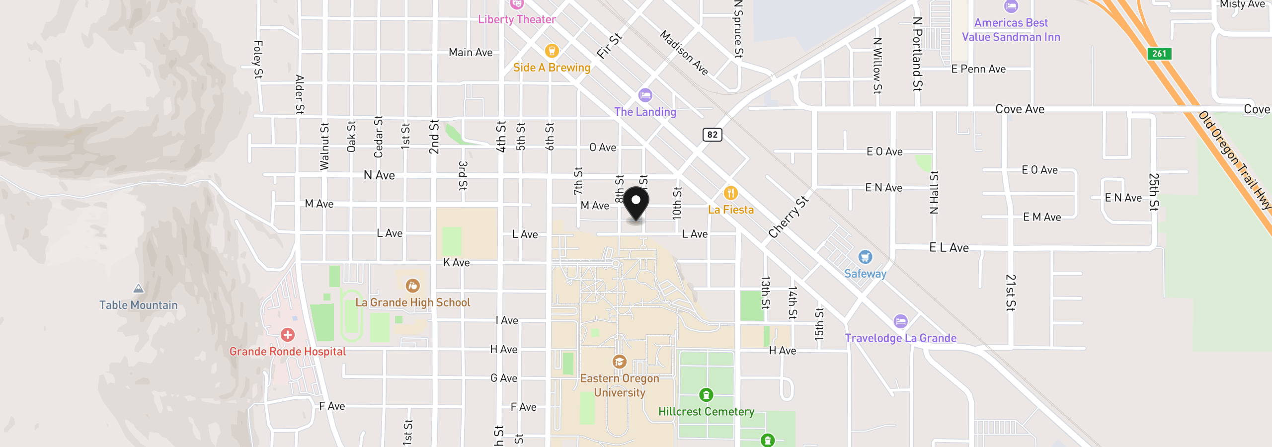Map showing the location of 1204 9th St, La Grande, OR 97850