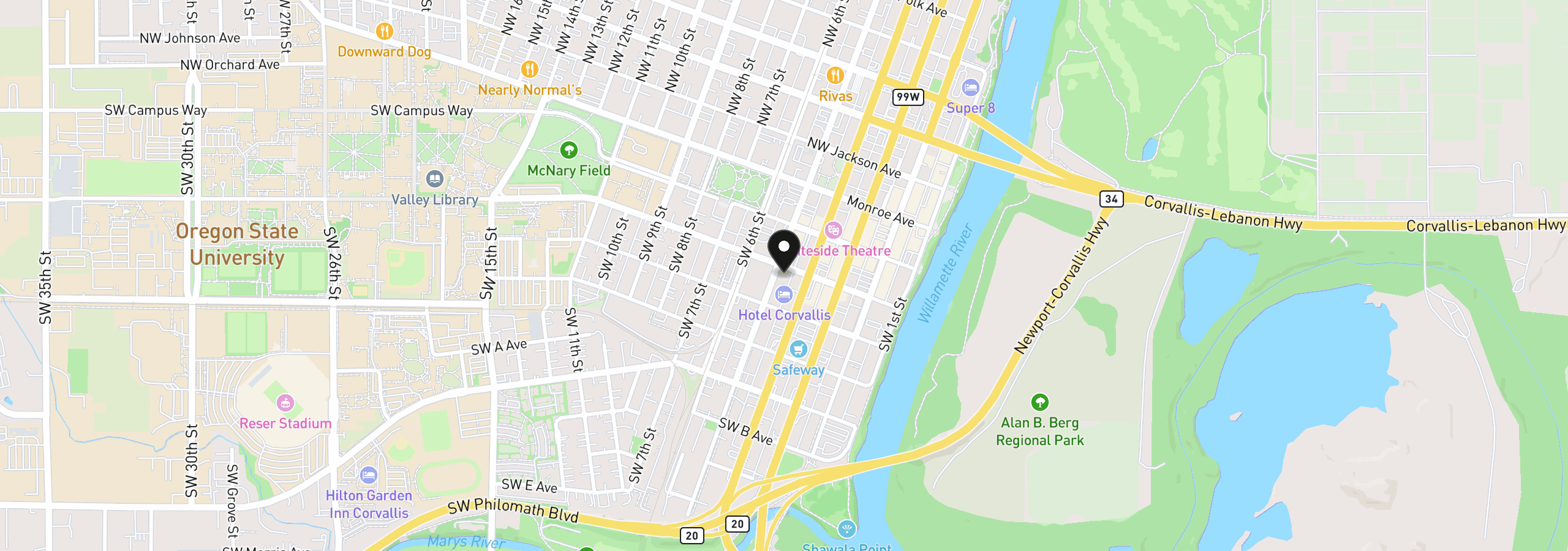 Map showing the location of 460 SW Jefferson Ave, Corvallis, OR 97333