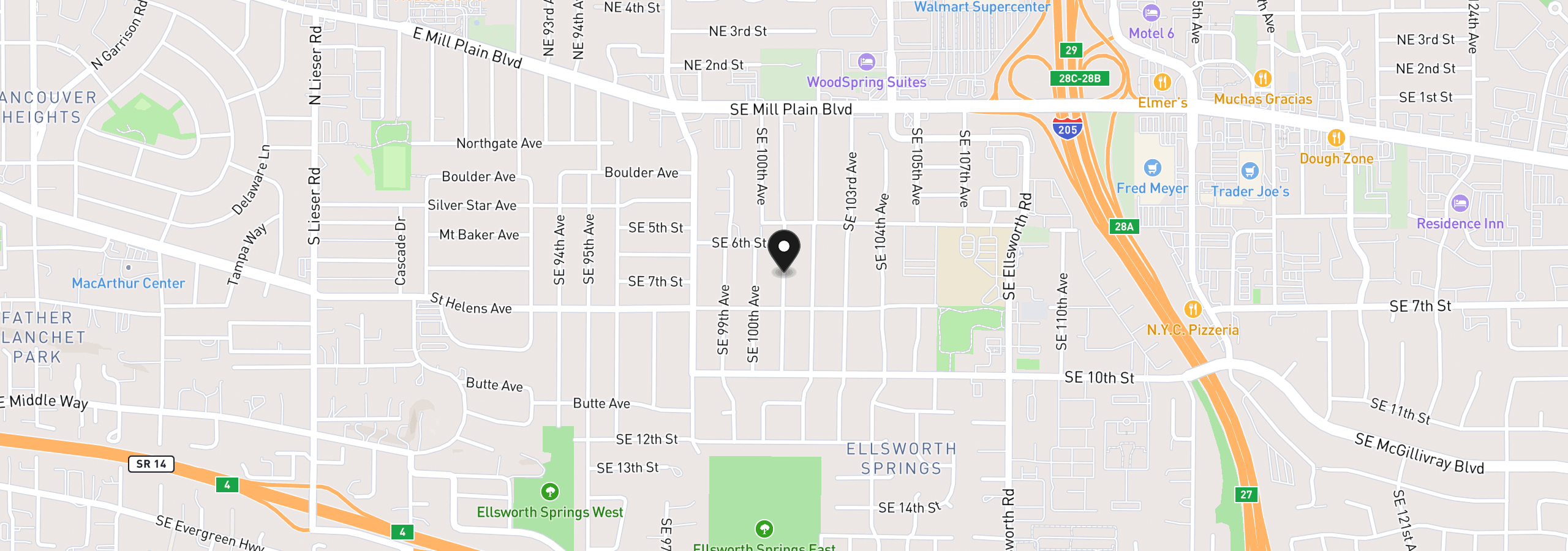 Map showing the location of 0 SE 101st Ave, Vancouver, Wa 98664