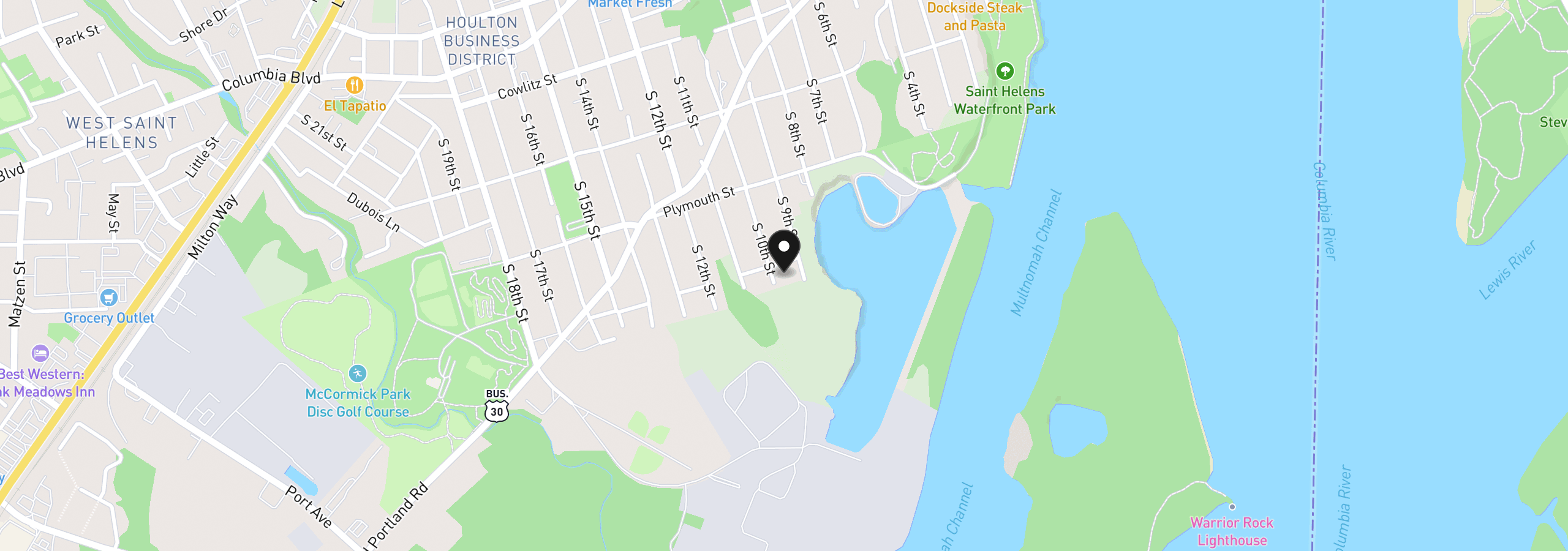 Map showing the location of 614 S 10th St, St. Helens, OR 97051