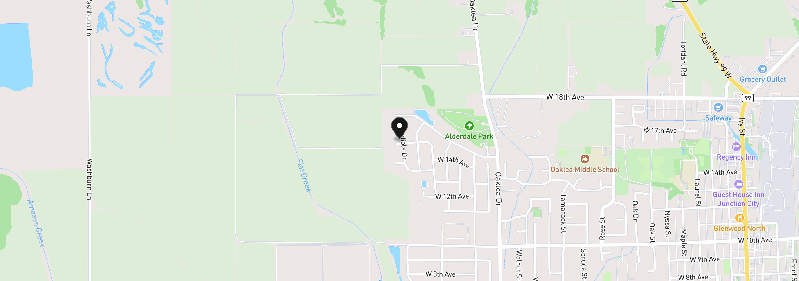 Map showing the location of 1451 Gladiola Dr, Junction City, OR 97448
