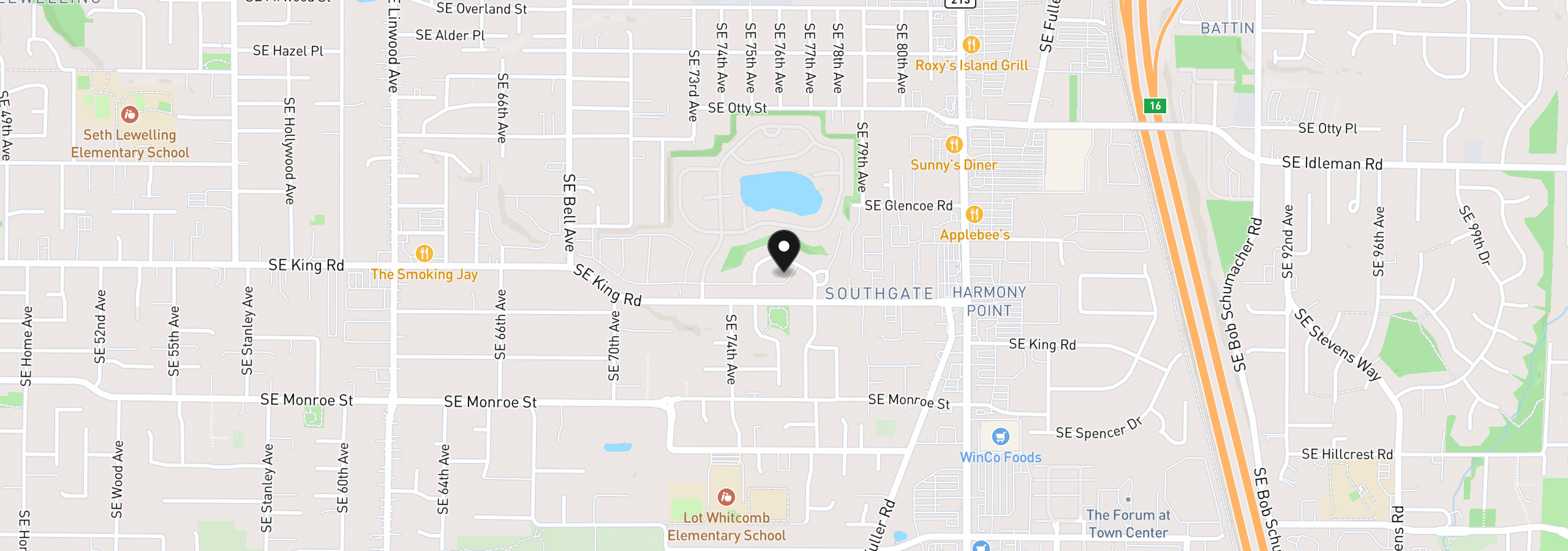 Map showing the location of 7455 SE King Rd 58, Milwaukie, OR 97222