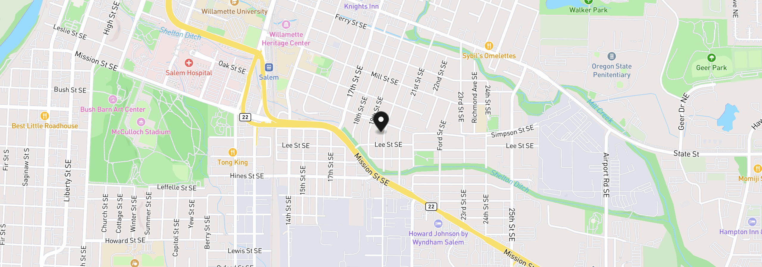 Map showing the location of 717 20th St, Salem, OR 97301