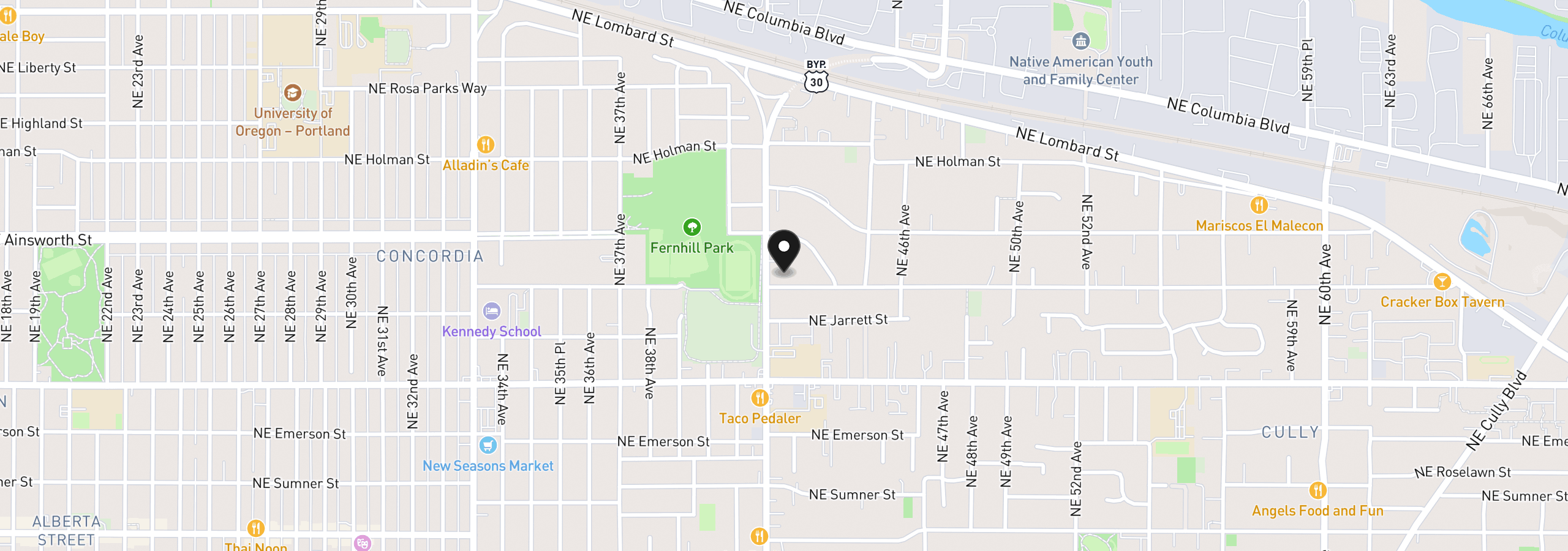 Map showing the location of 4225 NE Simpson St, Portland, OR 97218