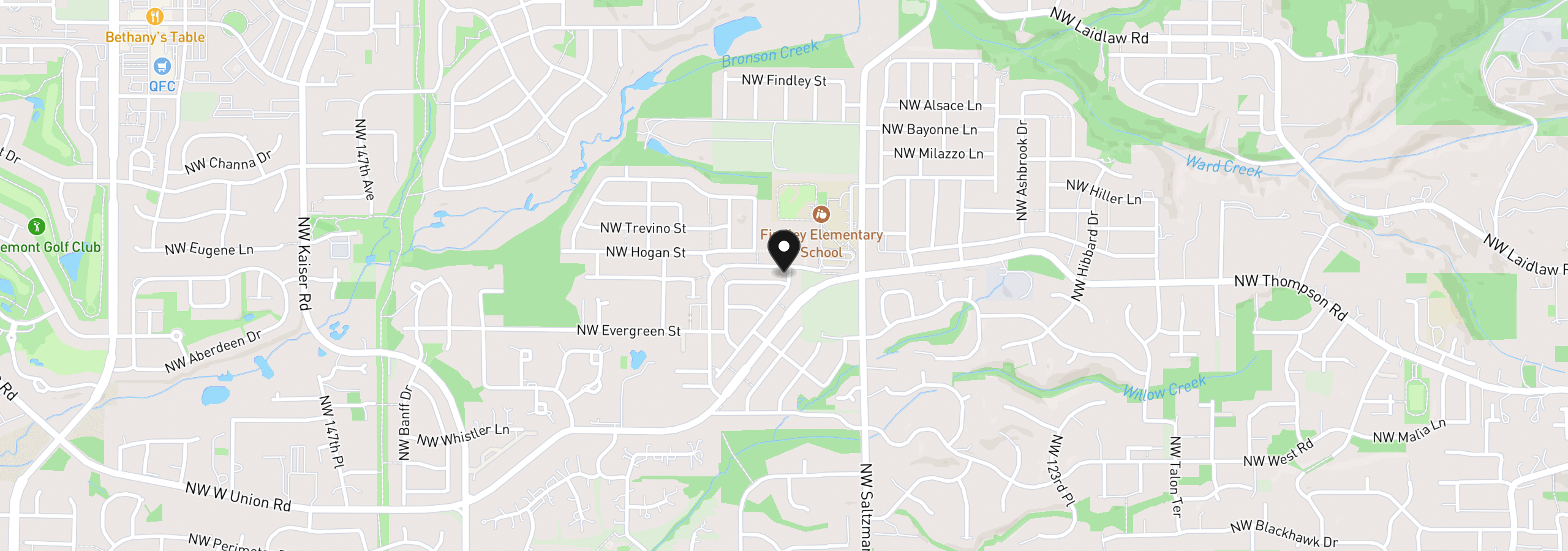 Map showing the location of 13275 NW Keeton Park Ln, Portland, OR 97229