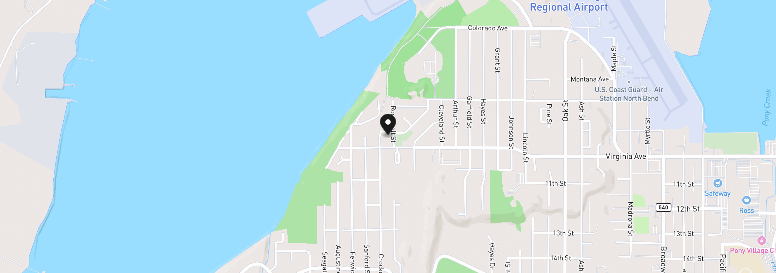 Map showing the location of 1930 Roosevelt St, North Bend, OR 97459