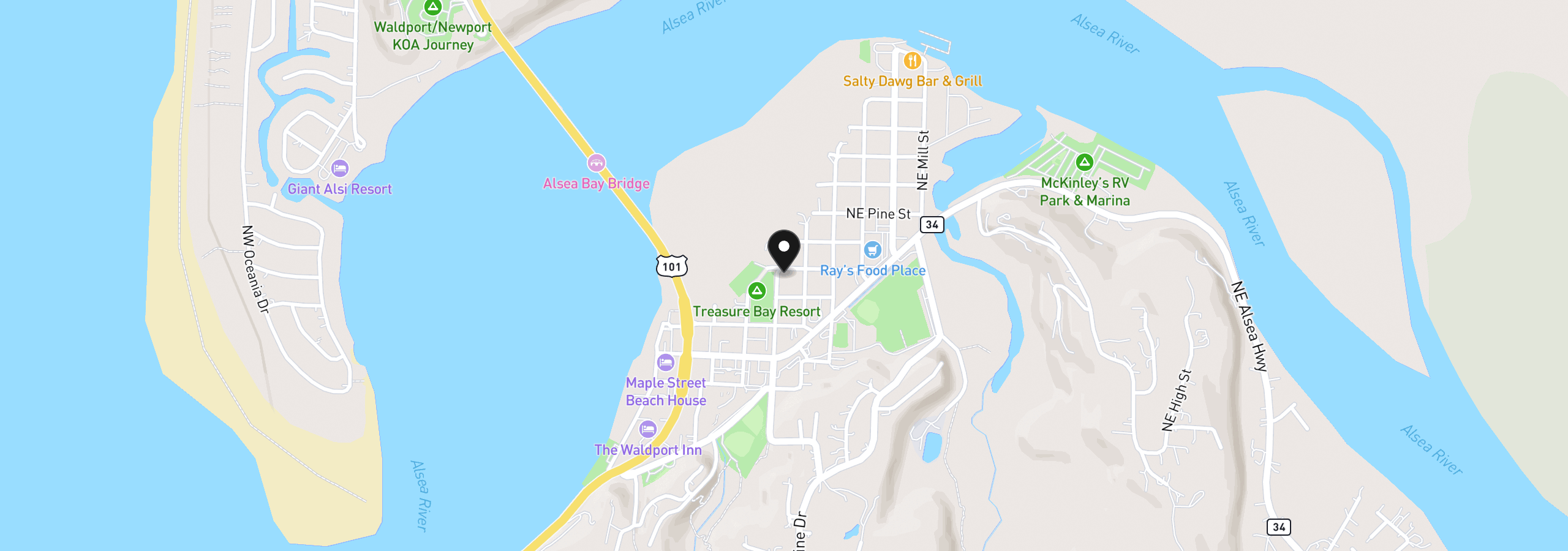 Map showing the location of 280 NW Huckleberry St 6, Waldport, OR 97394