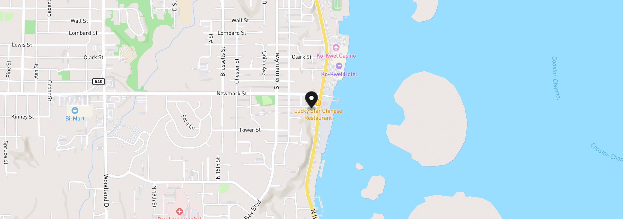 Map showing the location of 00 Exchange, North Bend, OR 97459