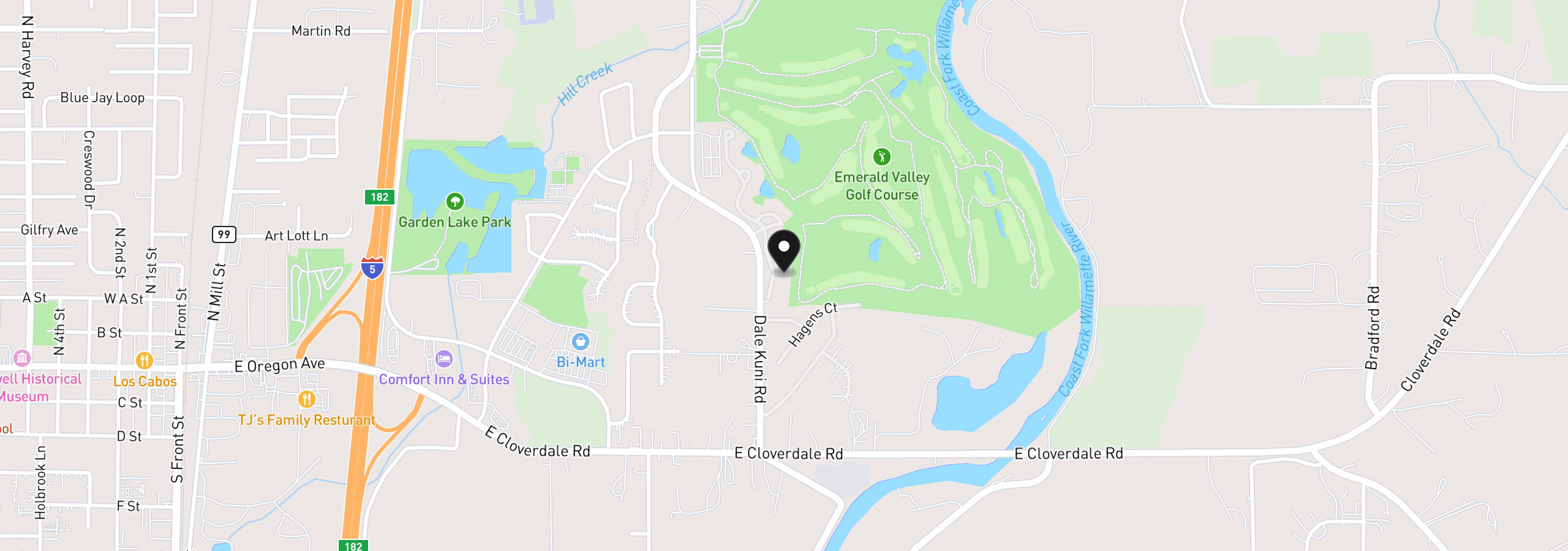 Map showing the location of 70 Magnolia Dr, Creswell, OR 97426