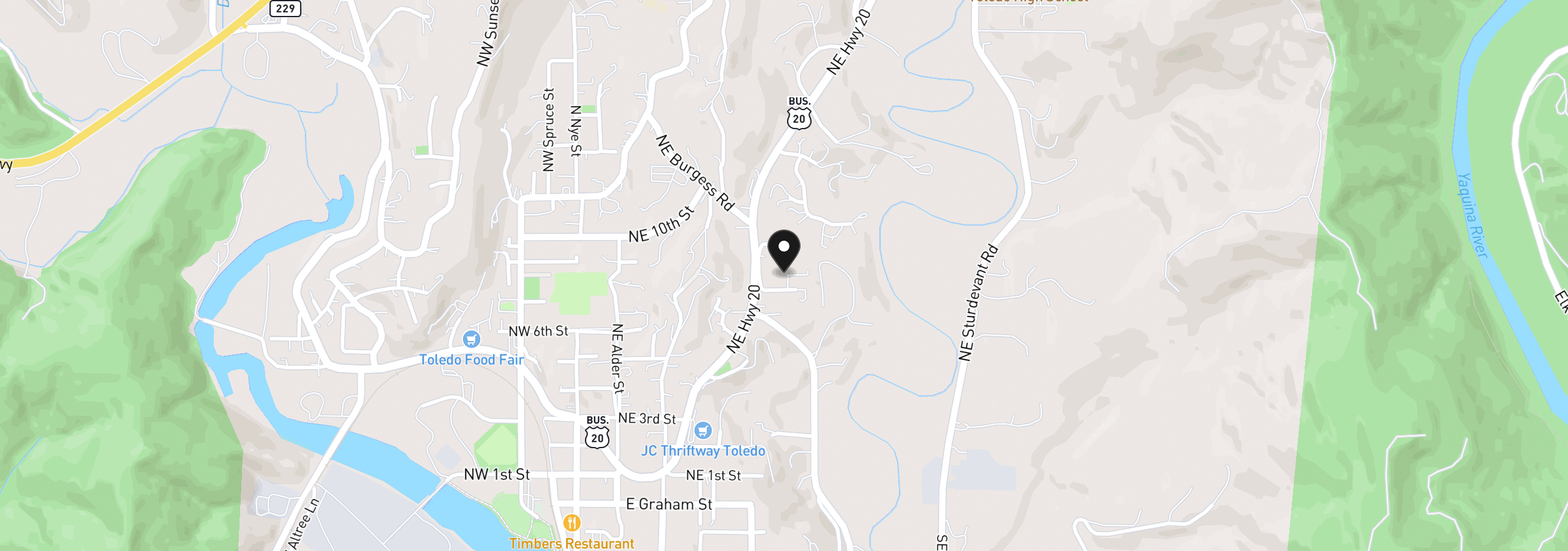 Map showing the location of 654 NE 8th Pl, Toledo, OR 97391