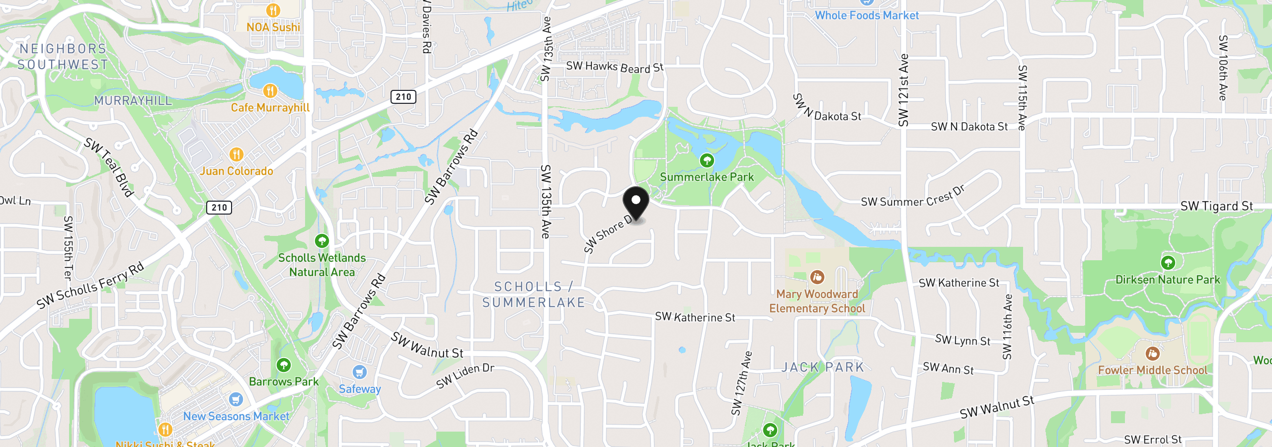 Map showing the location of 13158 SW Shore Dr, Tigard, OR 97223