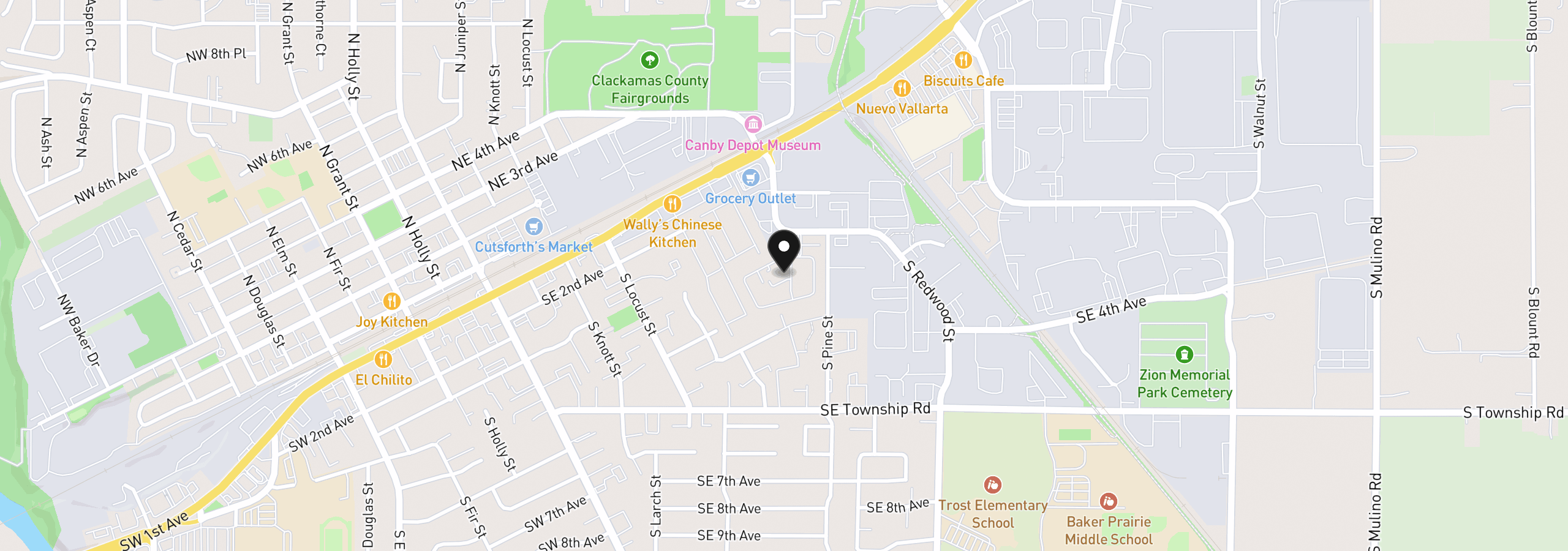 Map showing the location of 1111 SE 3rd Ave 55, Canby, OR 97013
