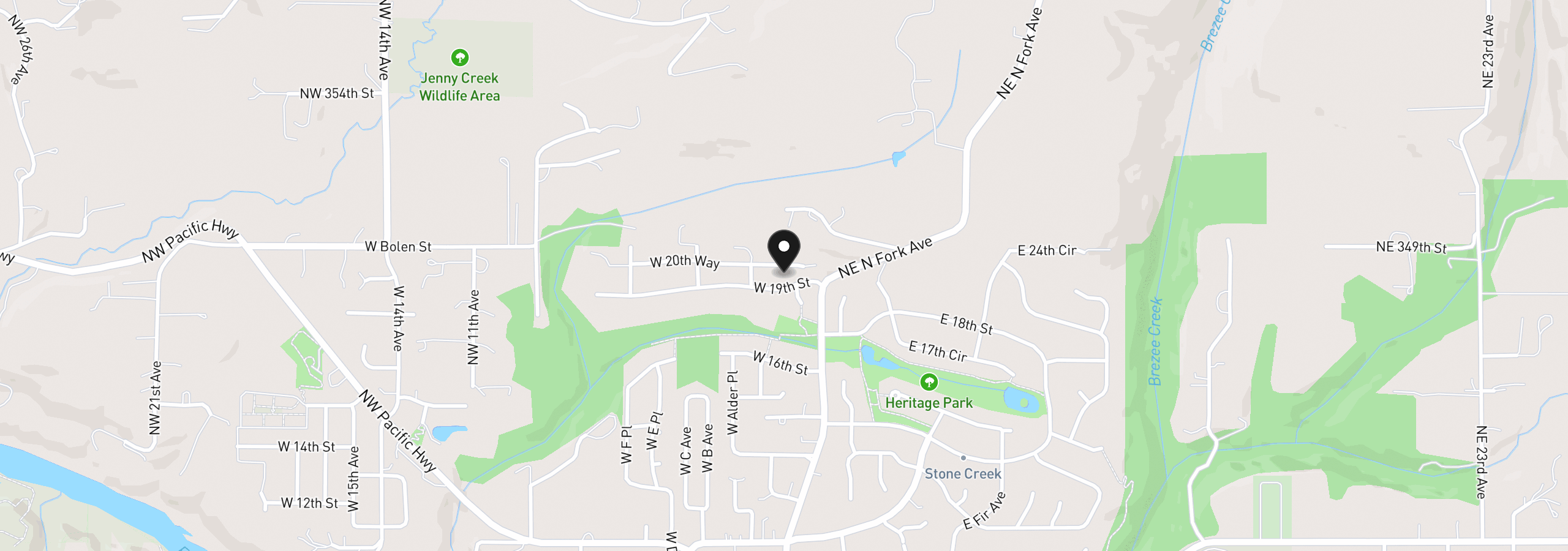 Map showing the location of 124 W 20th Way, La Center, Wa 98629
