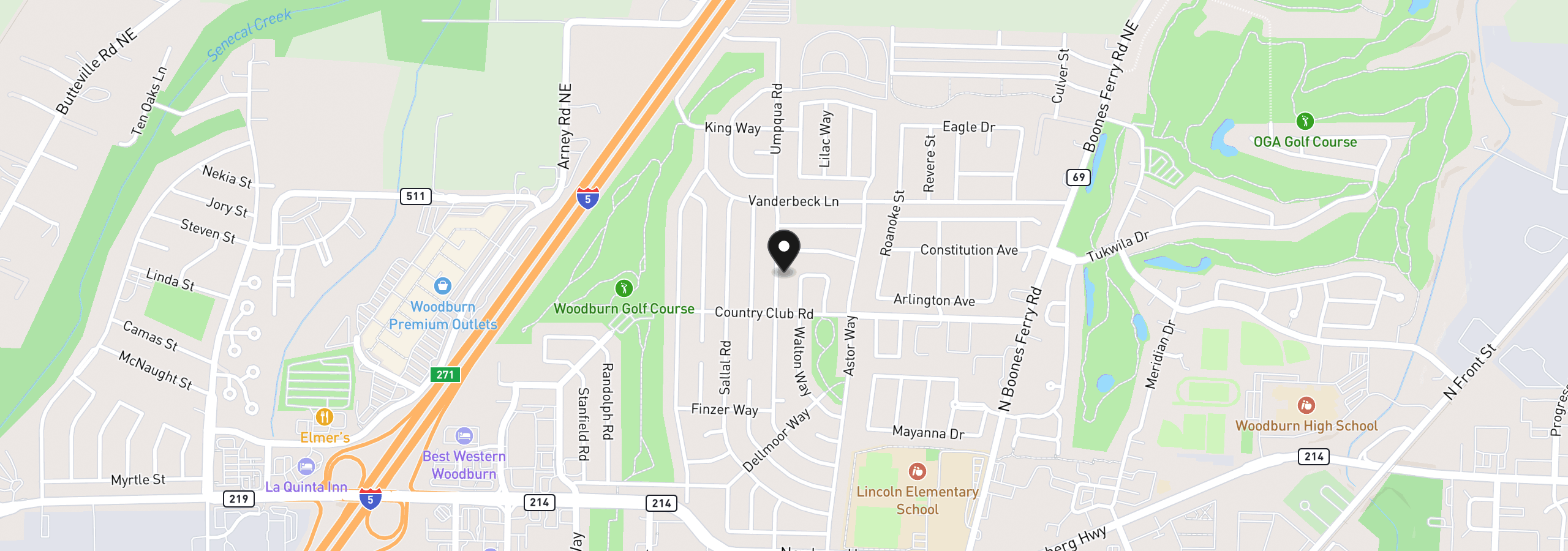 Map showing the location of 1662 Umpqua Rd, Woodburn, OR 97071