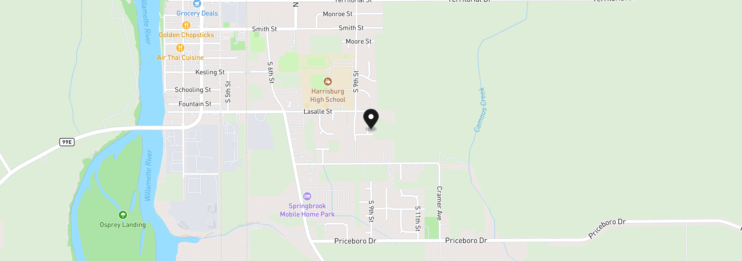 Map showing the location of 859 Hammer Ct, Harrisburg, OR 97446