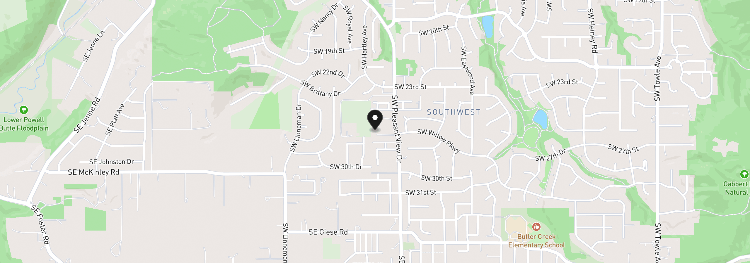 Map showing the location of 2607 SW Pleasant View Dr, Gresham, OR 97080