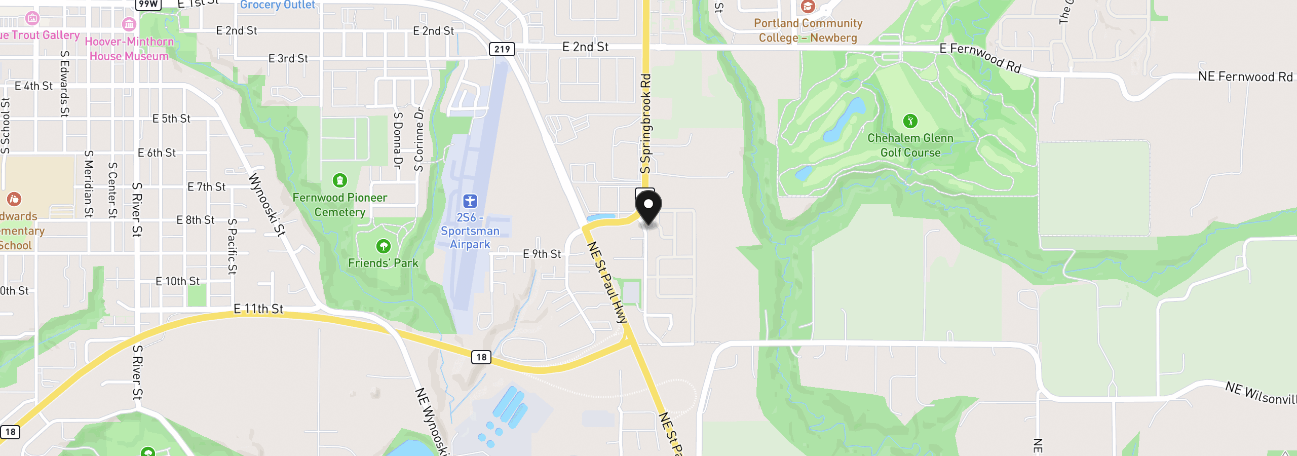 Map showing the location of 1000 S McKern Ct 102, Newberg, OR 97132