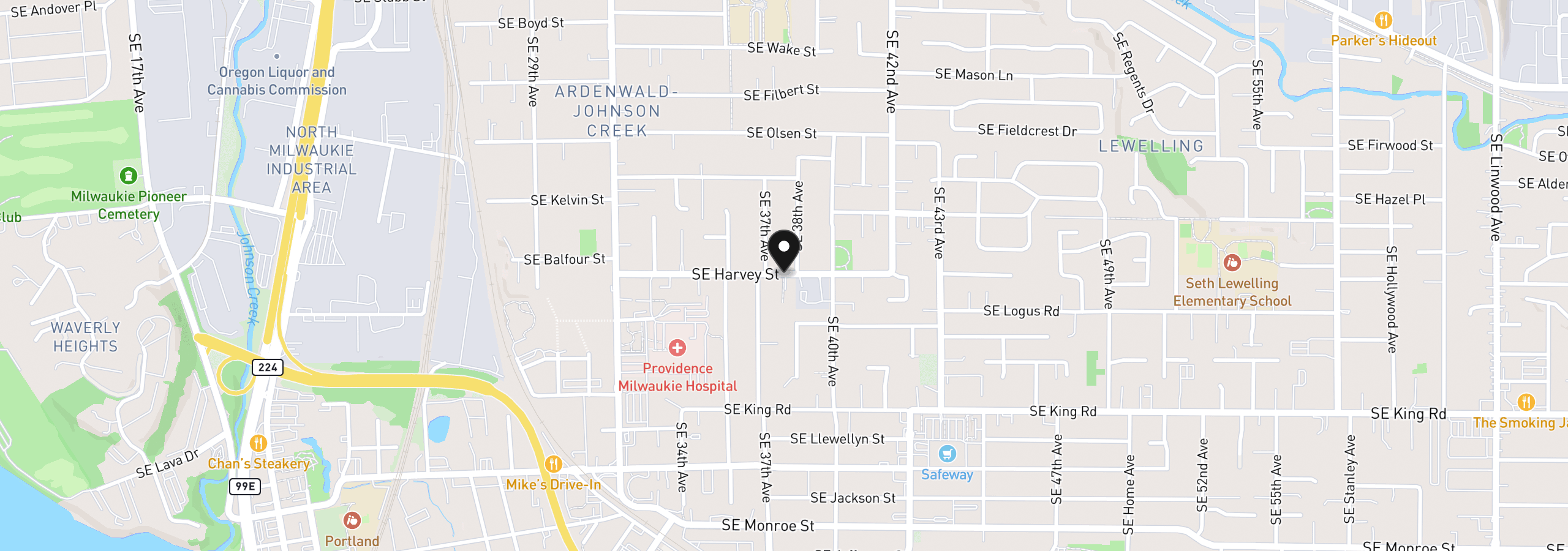 Map showing the location of 10025 SE Cottage Ln 14, Milwaukie, OR 97222